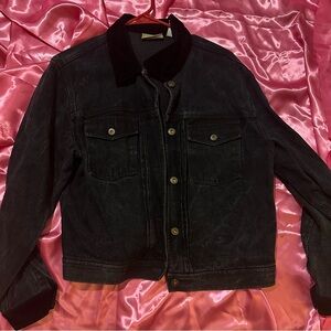 Liz Claiborne Black Denim Jacket with Velvet Collar